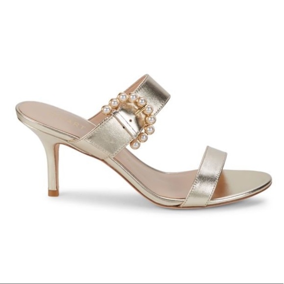 Stuart Weitzman Embellished-Buckle Metallic Leather Sandals - Picture 10 of 11